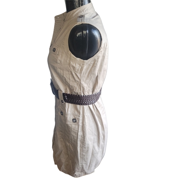 Suzy Shier Sleeveless Tan Button-Up Dress with Belt M - Picture 4 of 5